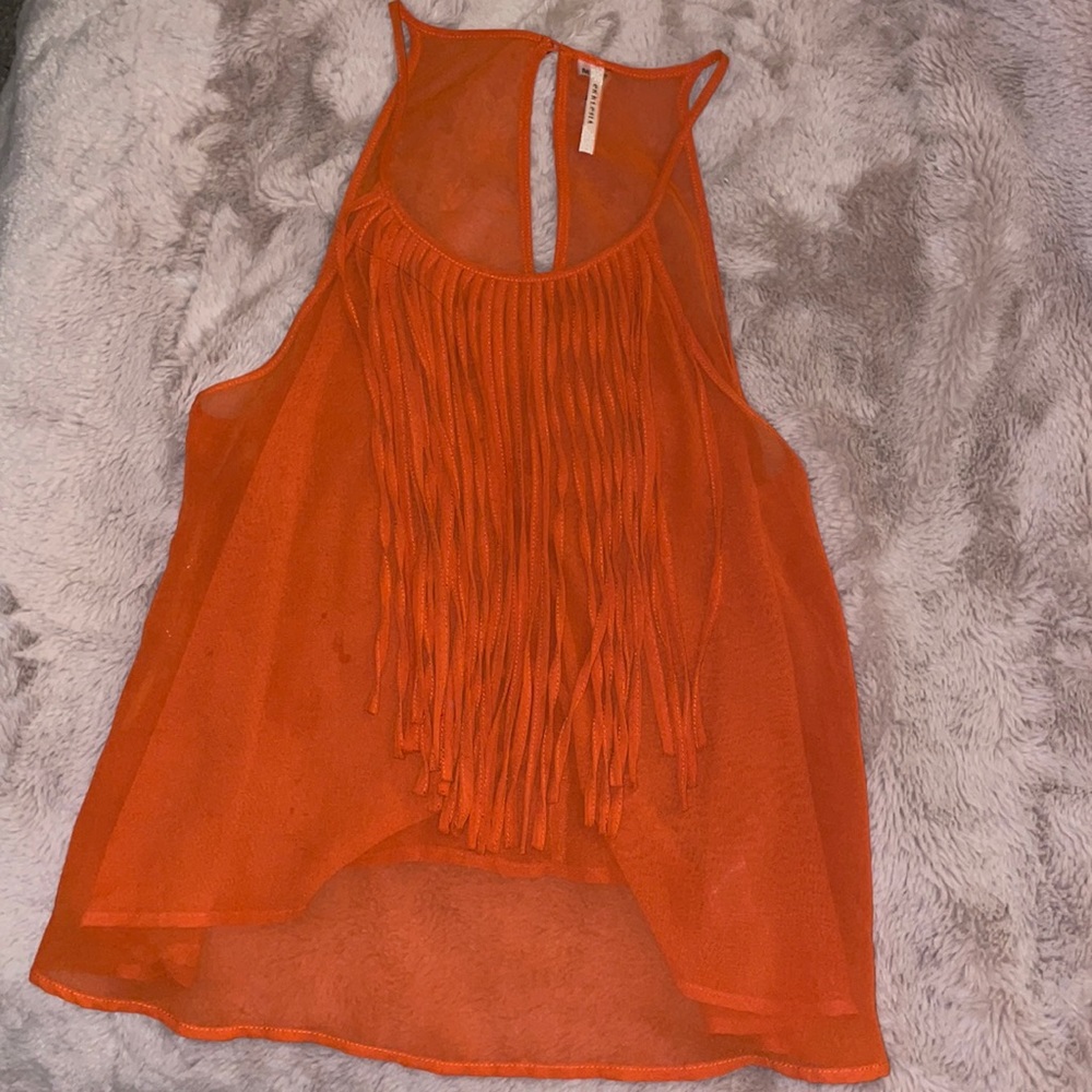 Orange sleeveless blouse